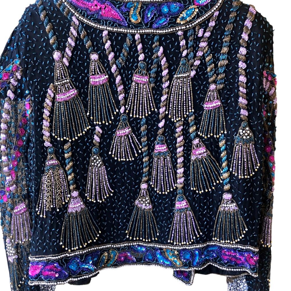 Vintage SweeLo Multi-Color Beaded Sequins Silk Jacket Womens size Large (10-12) - Picture 5 of 16